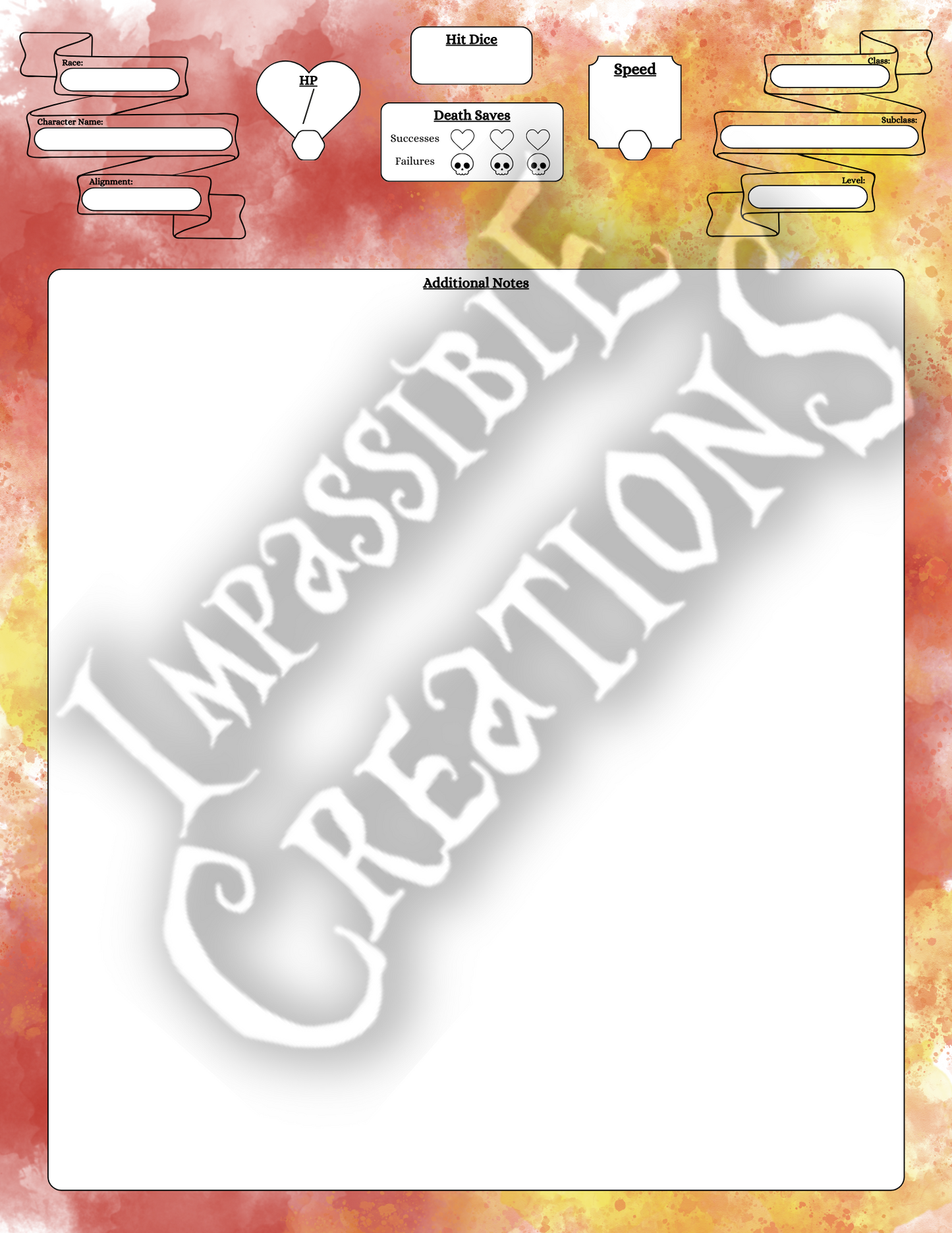 Fireball Character Sheet Impassible Creations