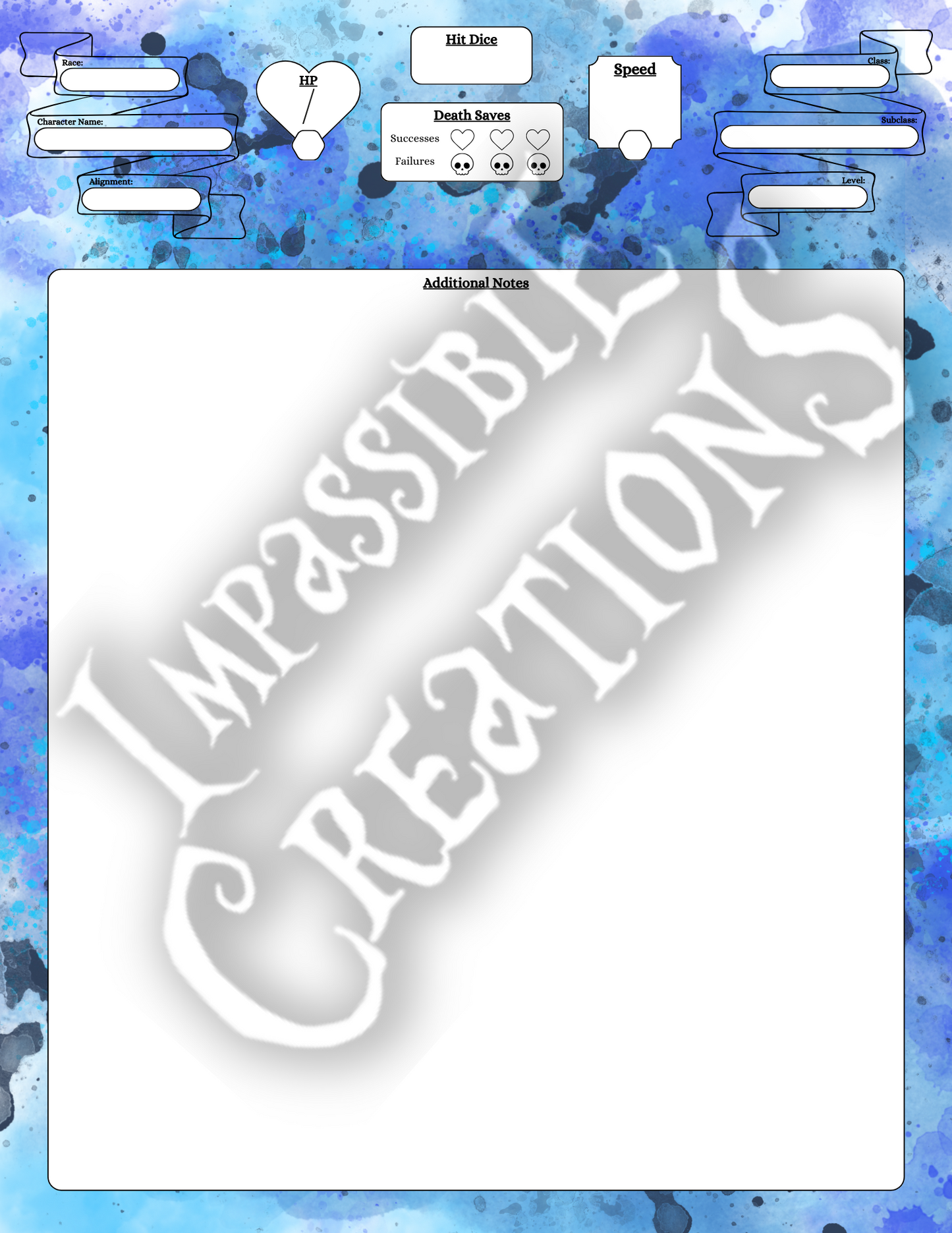 Wall of Water Character Sheet Impassible Creations