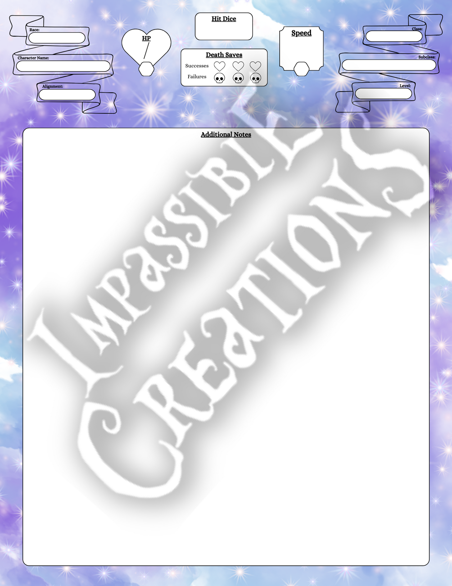 Moonbeam Character Sheet Impassible Creations