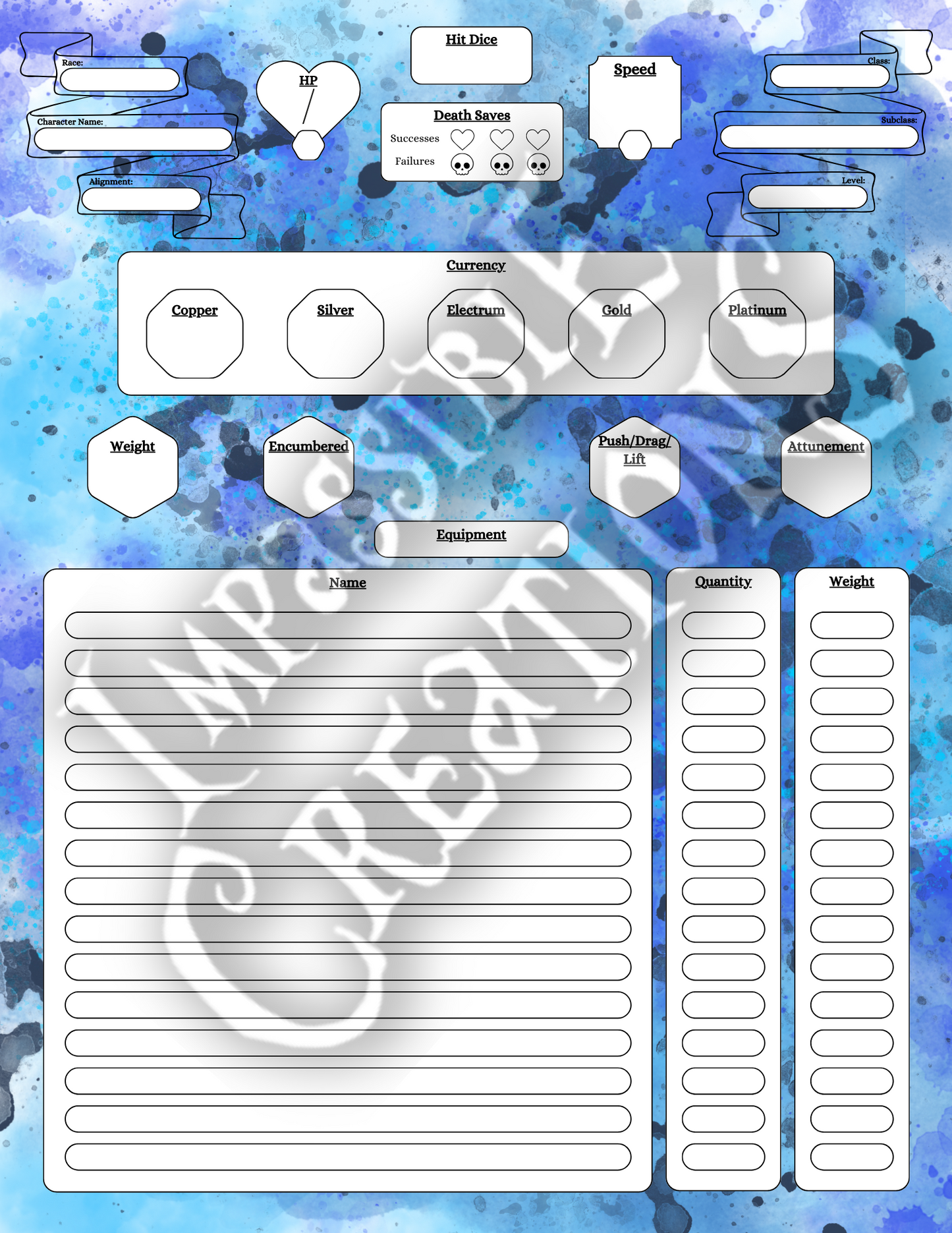 Wall of Water Character Sheet Impassible Creations
