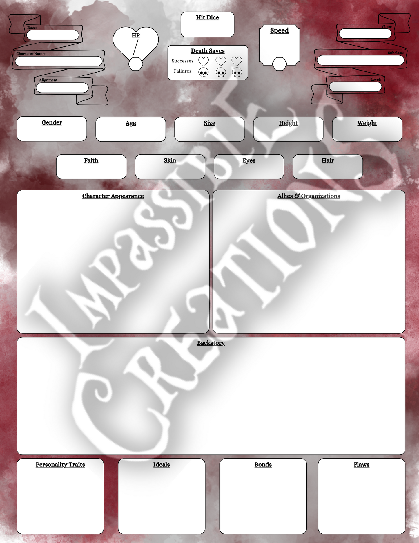 Immolation Character Sheet Impassible Creations