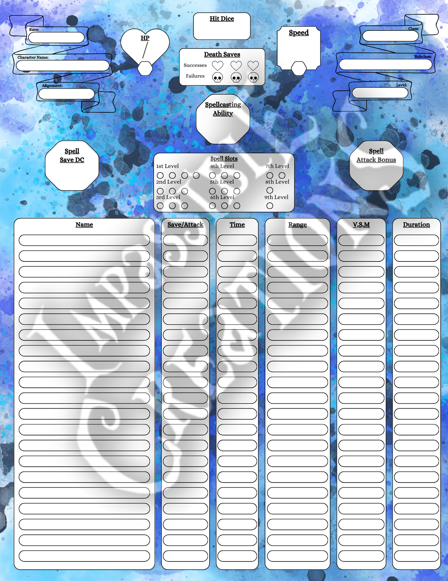 Wall of Water Character Sheet Impassible Creations