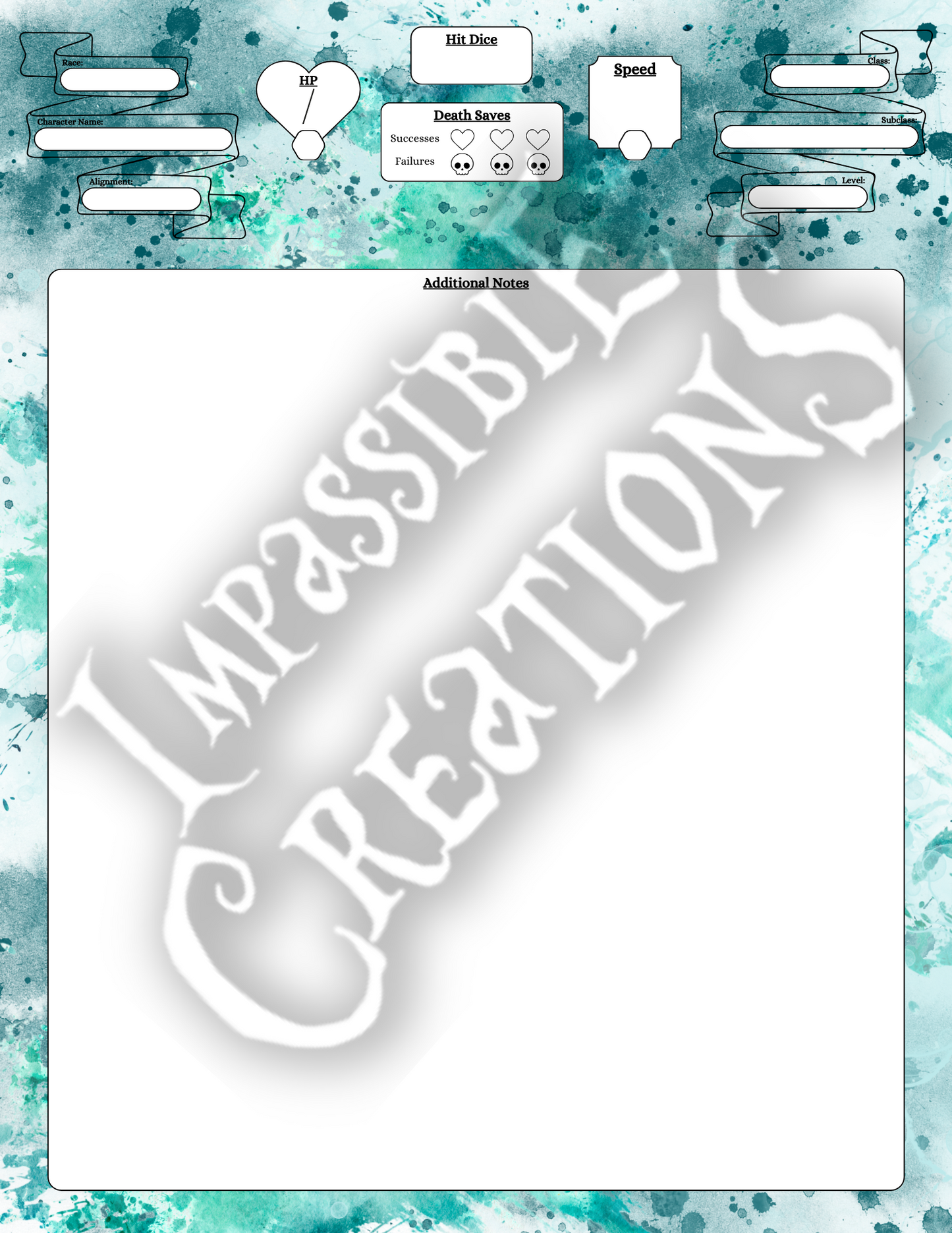 Entangle Character Sheet Impassible Creations