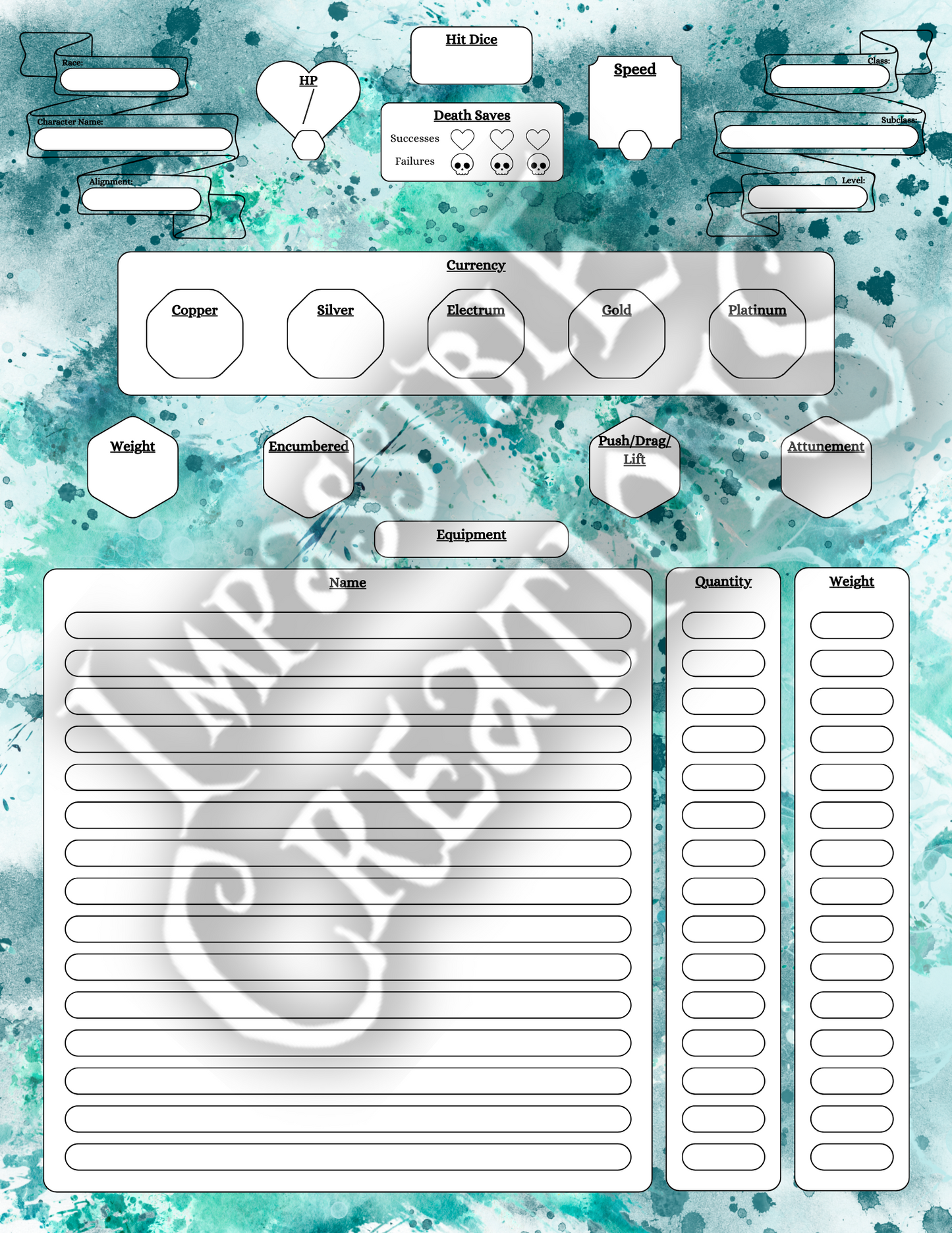 Entangle Character Sheet Impassible Creations