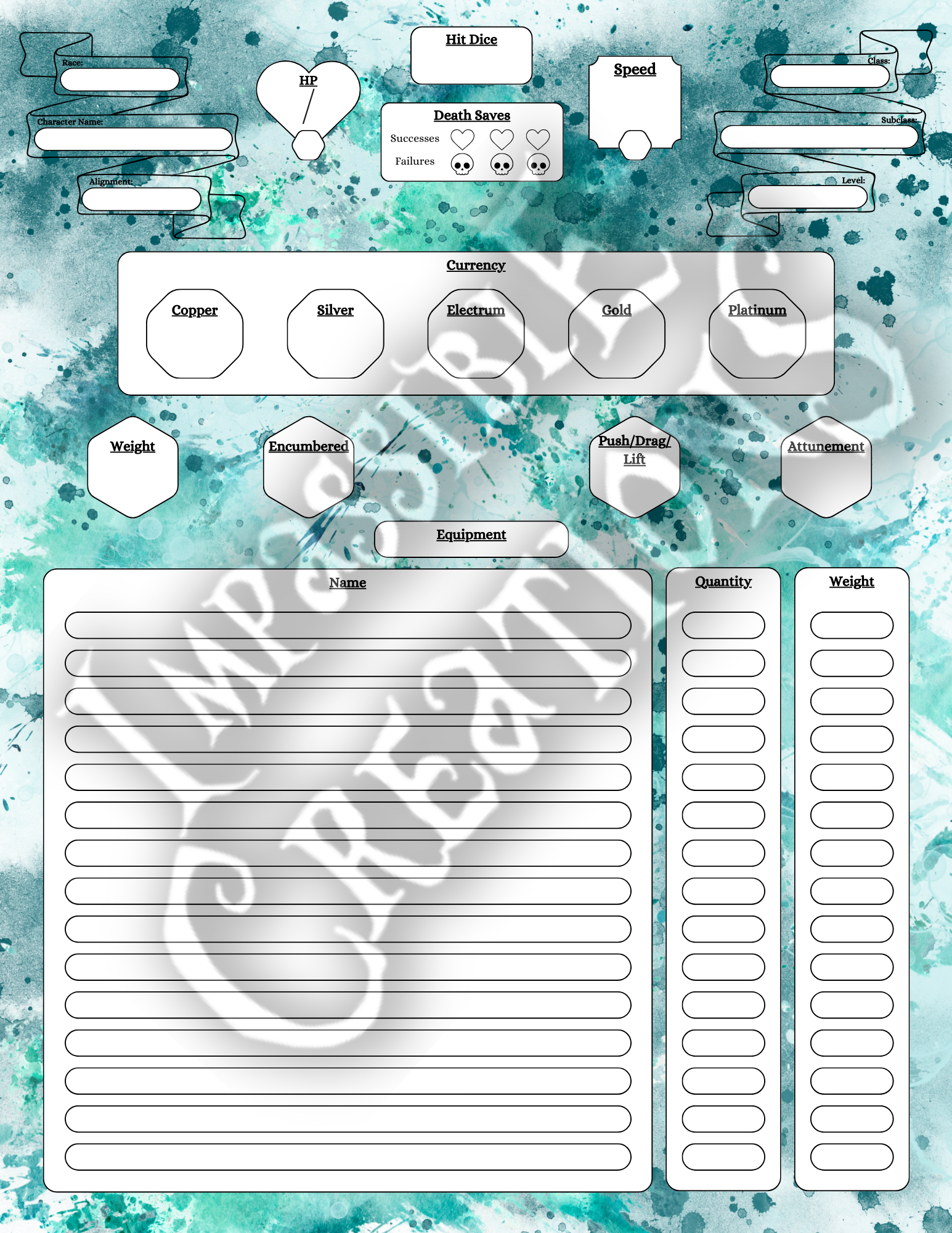 Entangle Character Sheet Impassible Creations