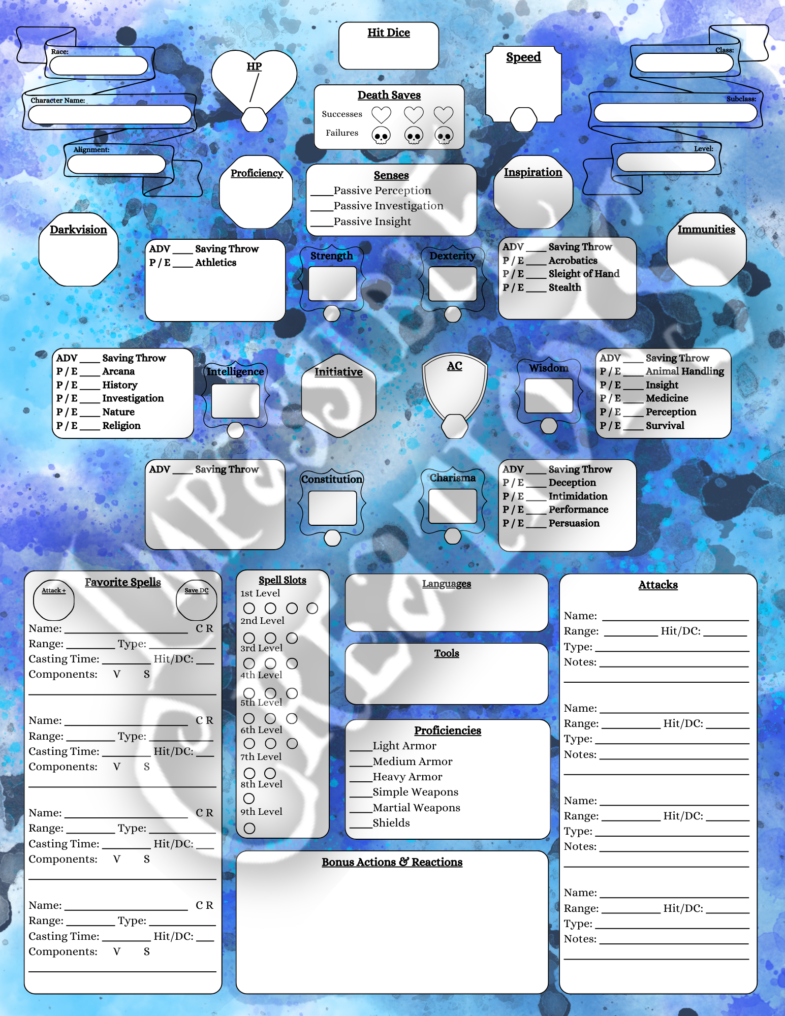 Wall of Water Character Sheet Impassible Creations