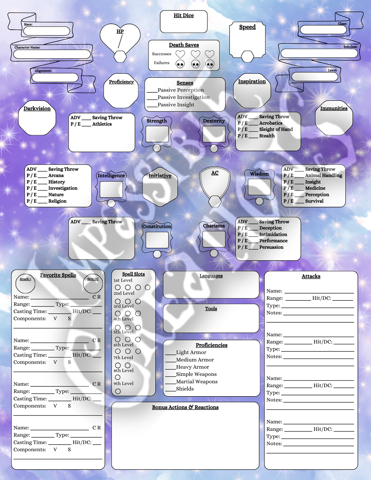 Moonbean Character Moonbeam Character Sheet – Impassible Creations